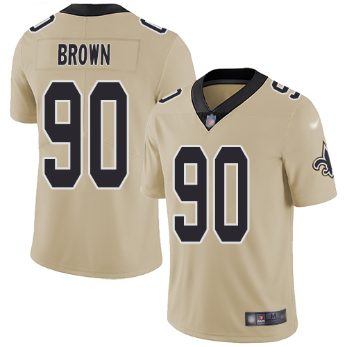 Men New Orleans Saints Limited Gold Malcom Brown Jersey NFL Football #90 Inverted Legend Jersey